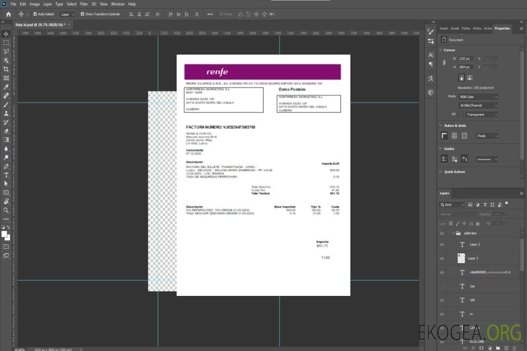 Facture d'entreprise de services publics Renfe, SCR template Facture d'entreprise de services publics Renfe, SCR template
